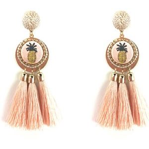 Pink pineapples velvet & tassel maxi earrings NWOT